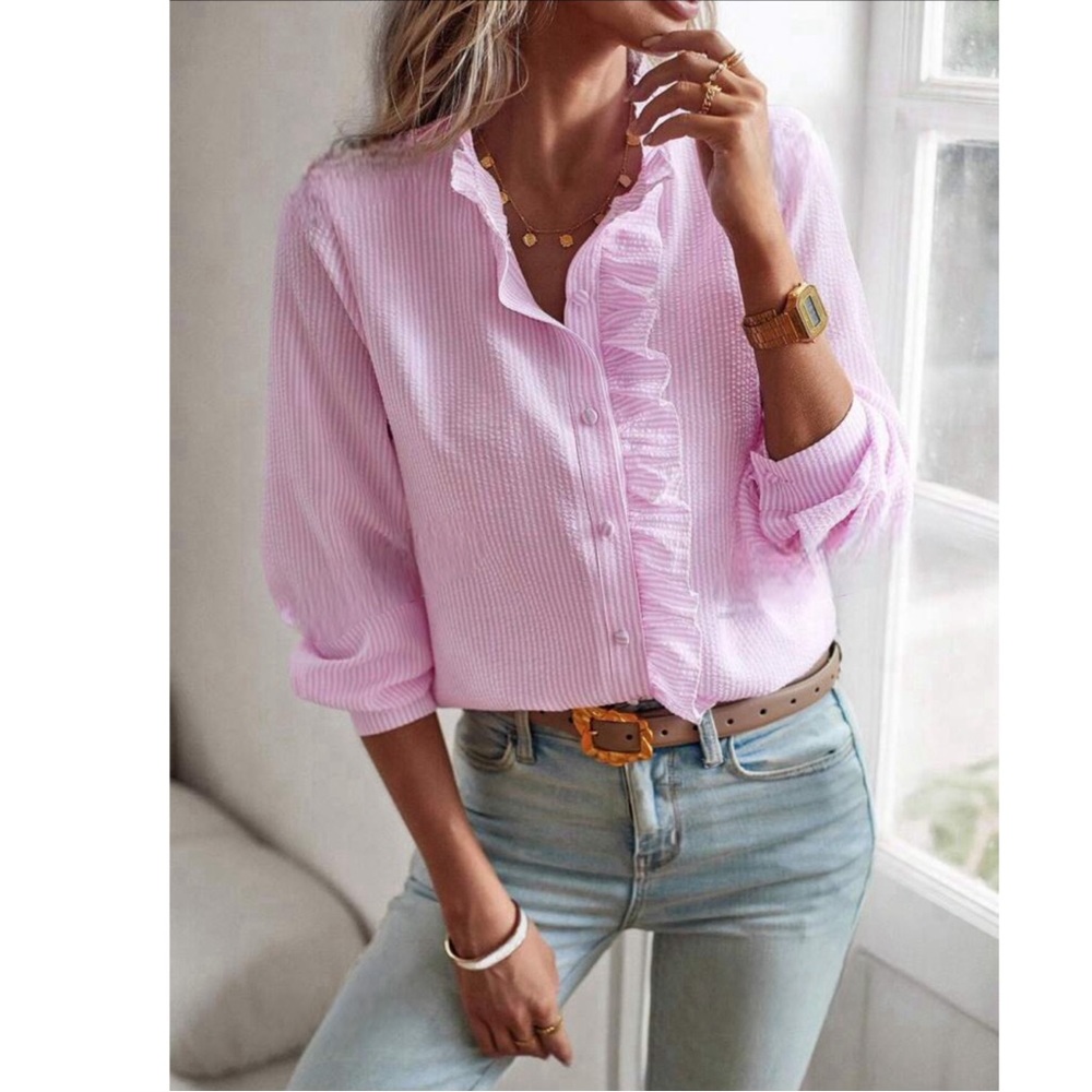 Pink Ruffle Boho Blouse